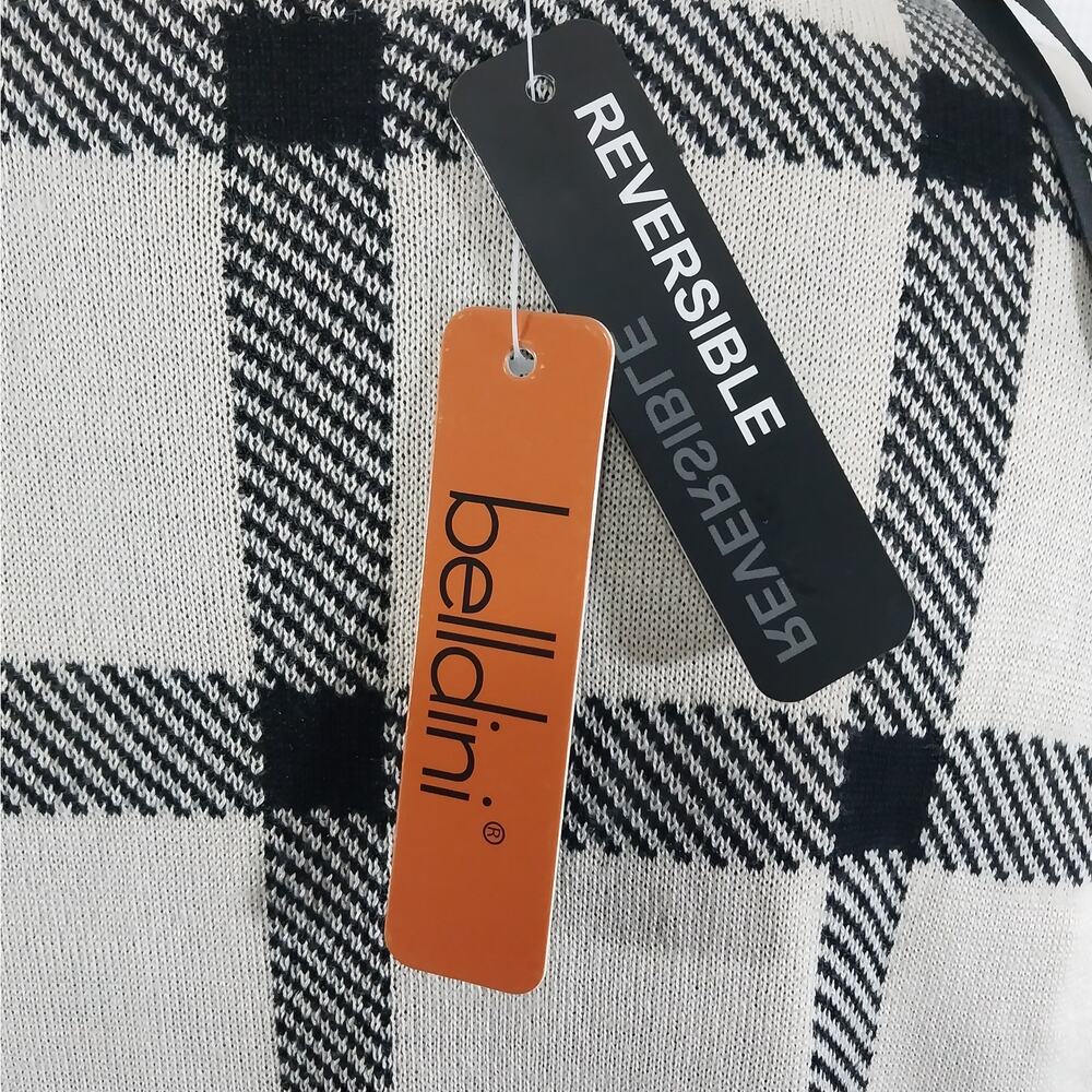 NWT! BELLDINI! BLACK & CREAM PLAID DUSTER LENGTH CARDIGAN SWEATER VEST! SZ M - Picture 8 of 12